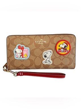 Coach x snoopy peanuts signature logo zip around wallet patches